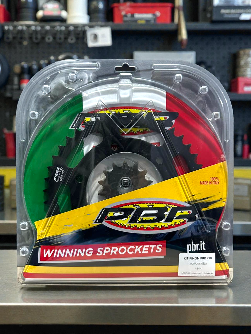 Kit de arrastre PBR Italy para Yamaha MT03 - piñones de acero 18NiCrMo5 y catalinas Ergal 7075 fabricación Verona